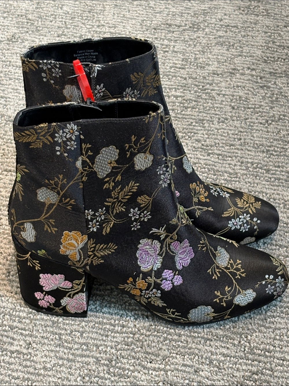 Bar III Black Floral Embroidered Ankle Booties